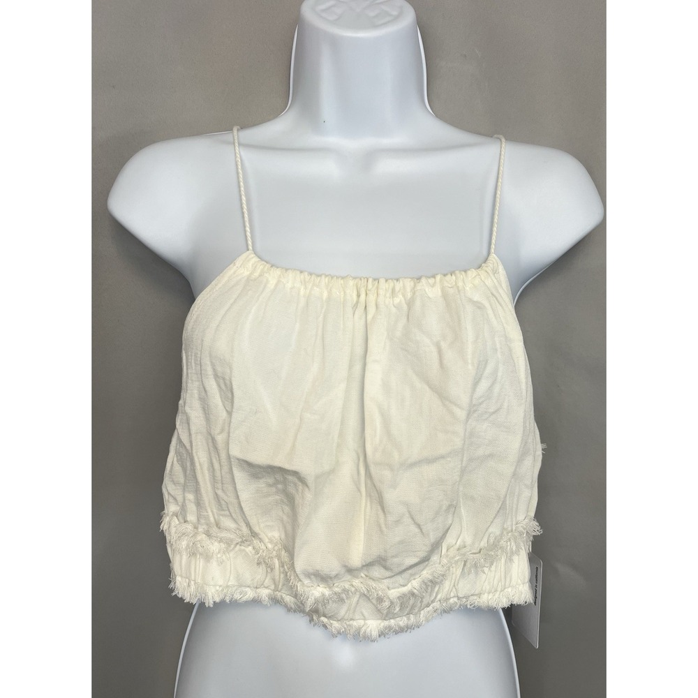 Hashttag Women's Crop Top White Linen Sleeveless Sz Large New